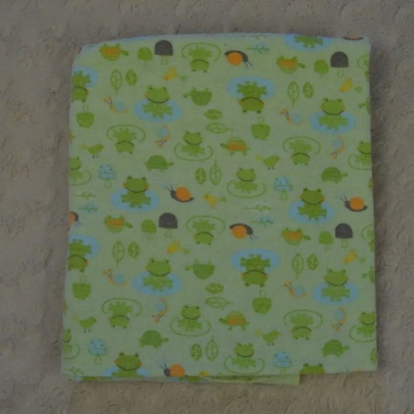 Babies R Us Turtle Frog Snail Baby Receiving Blanket Green Orange Leaf Flannel - Picture 1 of 7